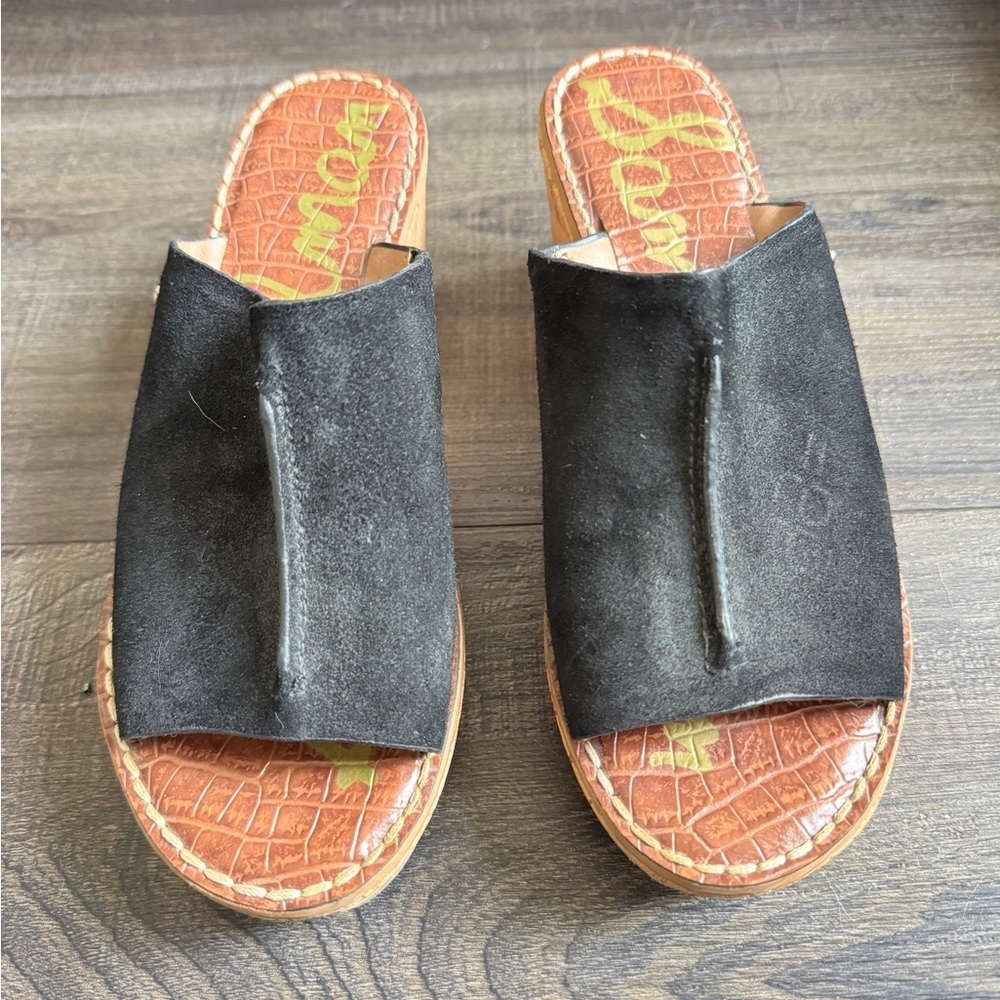 Sam Edelman Black Suede Wedge Mules - Picture 3 of 7